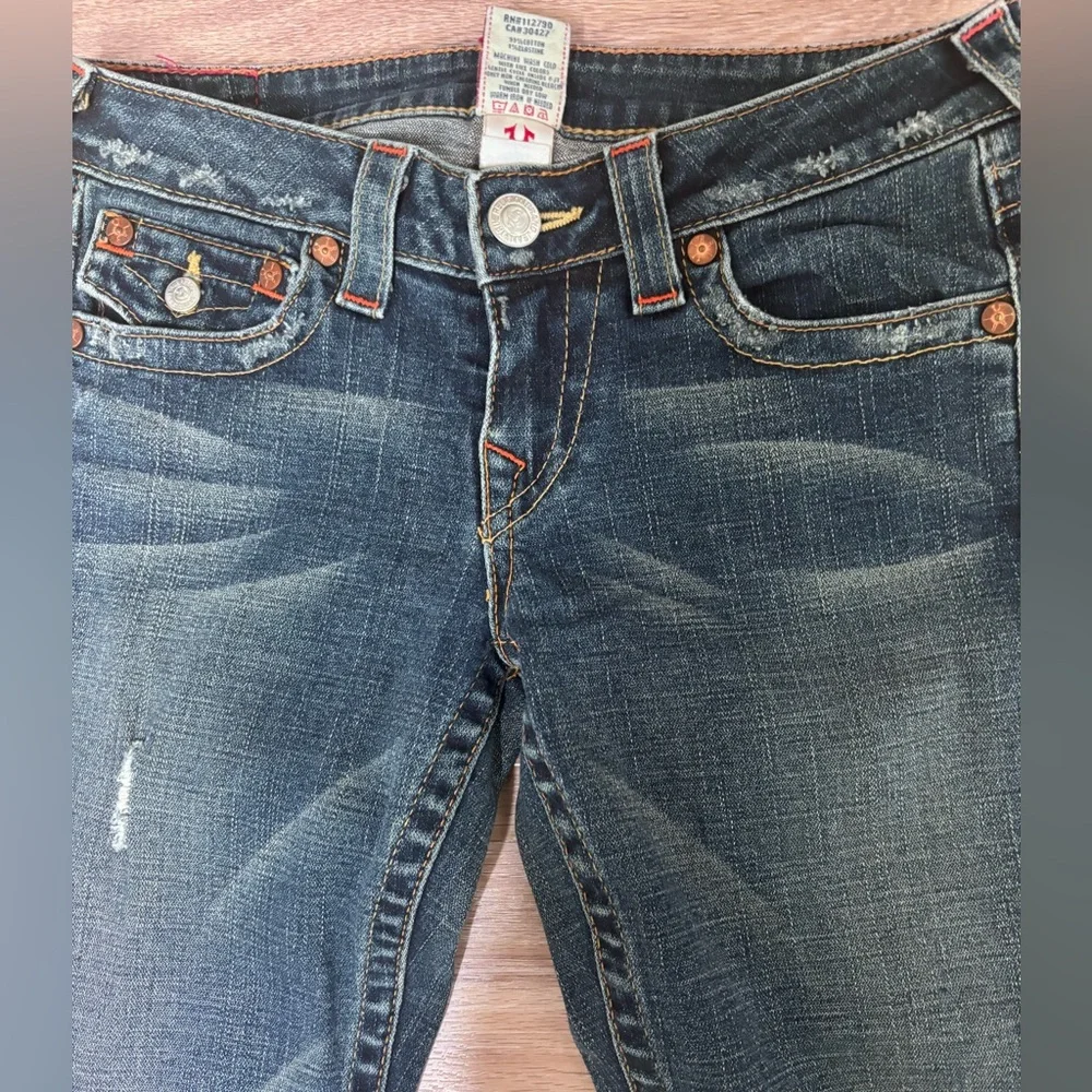 True Religion Y2K Flap Pocket Jeans Size 27‎ Horseshoe Stitch Bootcut